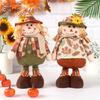 Standing Plush Harvest Scarecrows Dolls with Stretchable Long Legs Autumn Thanksgiving Festivals Decors for Indoor Space