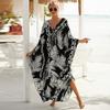 EDOLYNSA Sexy Zebra Striped Bikini Cover-ups Casual V-neck Side Split Summer Beach Dress Women Beach Wear Swim Suit Cover Up Q1297