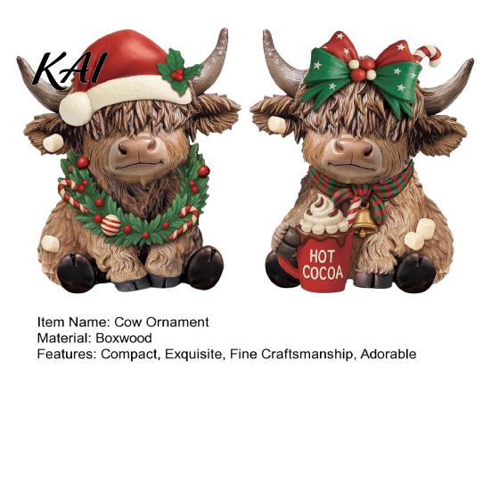 Small Festive Window Displays 2/3Pcs Christmas Highland Cow Wooden Tabletop Sign, 2D Flat Yak Whimsical Country Ornaments Figurine Ornament