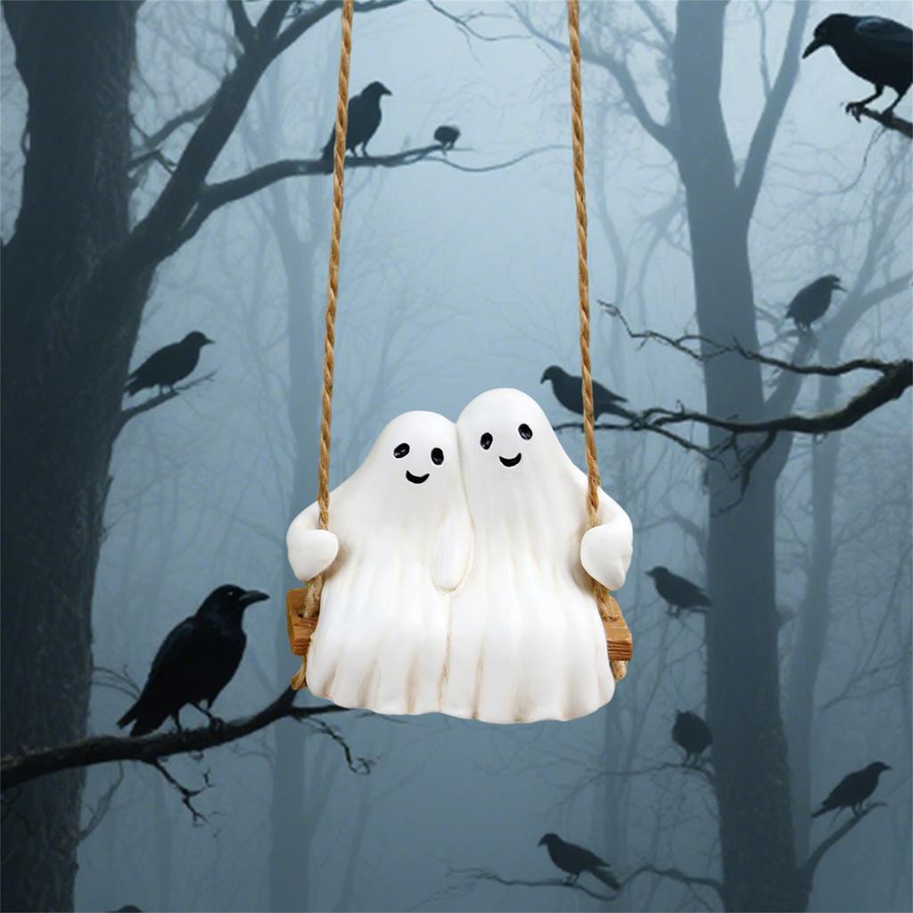 Halloween Swing Ornament Resin Ghost Decor Outdoor Hanging Decorations for Home Party Garden Halloween Decoration