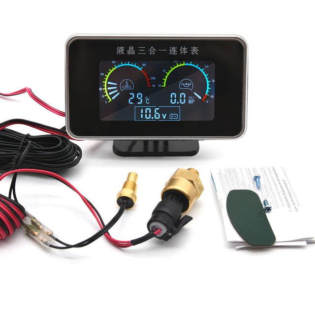 / Universal 3 In 1 Digital Truck Car Gauge Water Temp Gauge Oil Pressure Meter Voltmeter 10mm 1/8 NPT Oil Press Sensor