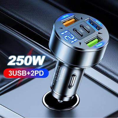 5 портов USB автомобильное зарядное устройство 250 Вт быстрая зарядка PD QC3.0 USB C автомобильное зарядное устройство для телефона адаптер с напряжением для iPhone Samsung Huawei Xiaomi