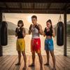 Chinese Fire Flame Wave Money Coin Muay Thai Kickboxing Training Shorts Print Martial Art Boxer Unisex Men Women Fighting Fitness Sport Gym Workout