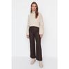Brown High Waist Rib Detailed Wide Leg Woven Trousers Tctaw23tp00006