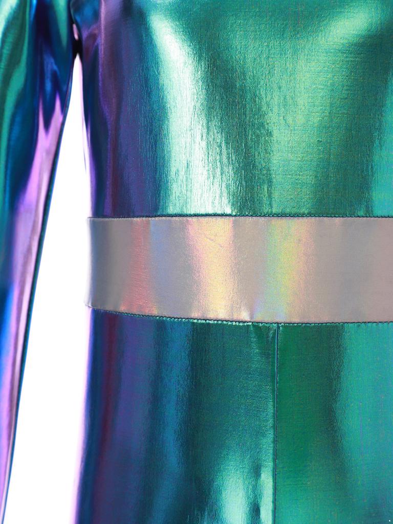 Girls Alien Cosplay Costume Space Astronaut Robot Jumpsuit Long Sleeve Shiny Metallic Bodysuit For Halloween Christmas Dress Up