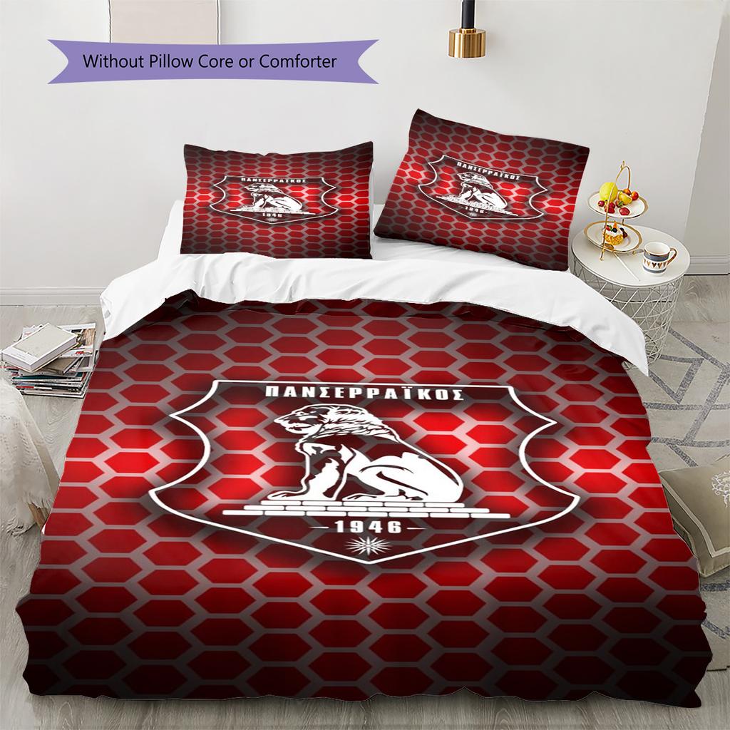 Panserraikos FC Pattern Bedding Set Quilt Cover Pillowcase Home Decor Gift (1 * duvet cover + 2 * pillowcase, without core)
