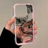 Прозрачный розовый чехол для телефона из ТПУ с узором Черный Дракон для iPhone 11 12 13 14 15 16 17 Pro Max 15 Plus, противоударный, мягкий