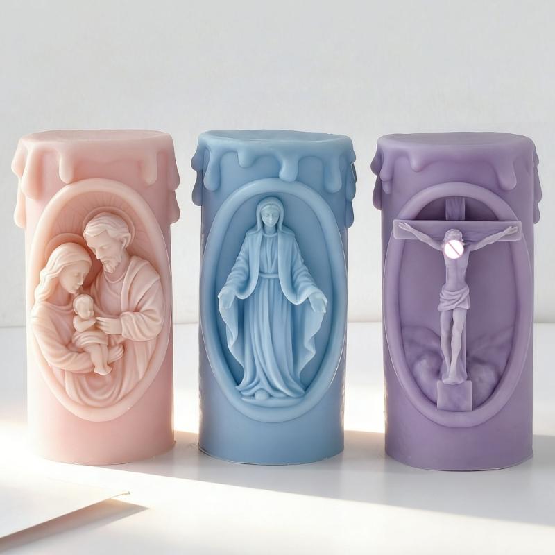 Nativity Embossed Cylinder Silicone Candle Mould Food Grade Silicone For Making Candle Soap Chocolate Holiday Decoration