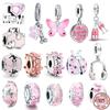 Pink Series 925 Sterling Silver Daisy Space Bead Clip & Murano Glass Charm Beads Fit Original Fasion Bracelet Jewelry For Women