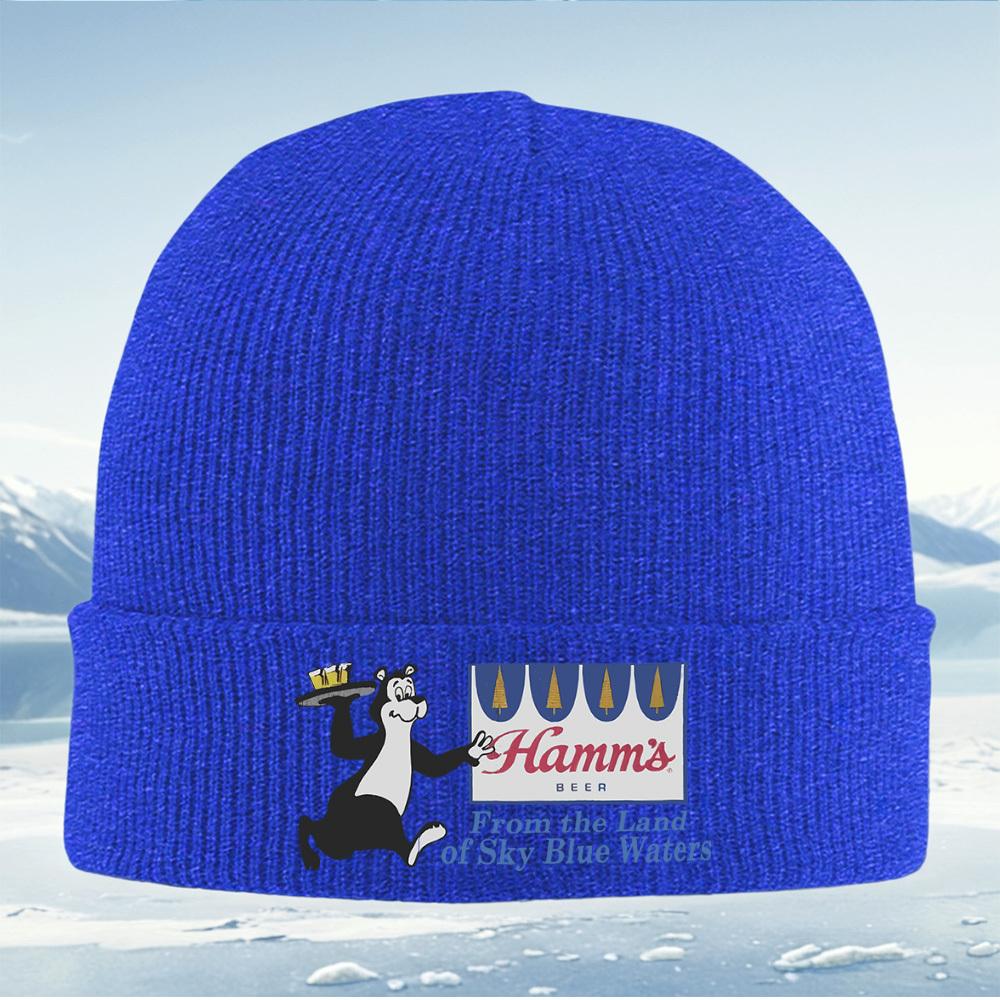 Bear serving Hamm's beer logo blue water Men Women Unisex Knitted Hat Beanie Pullover Cap Winter Thermal Warm Christmas Outdoor