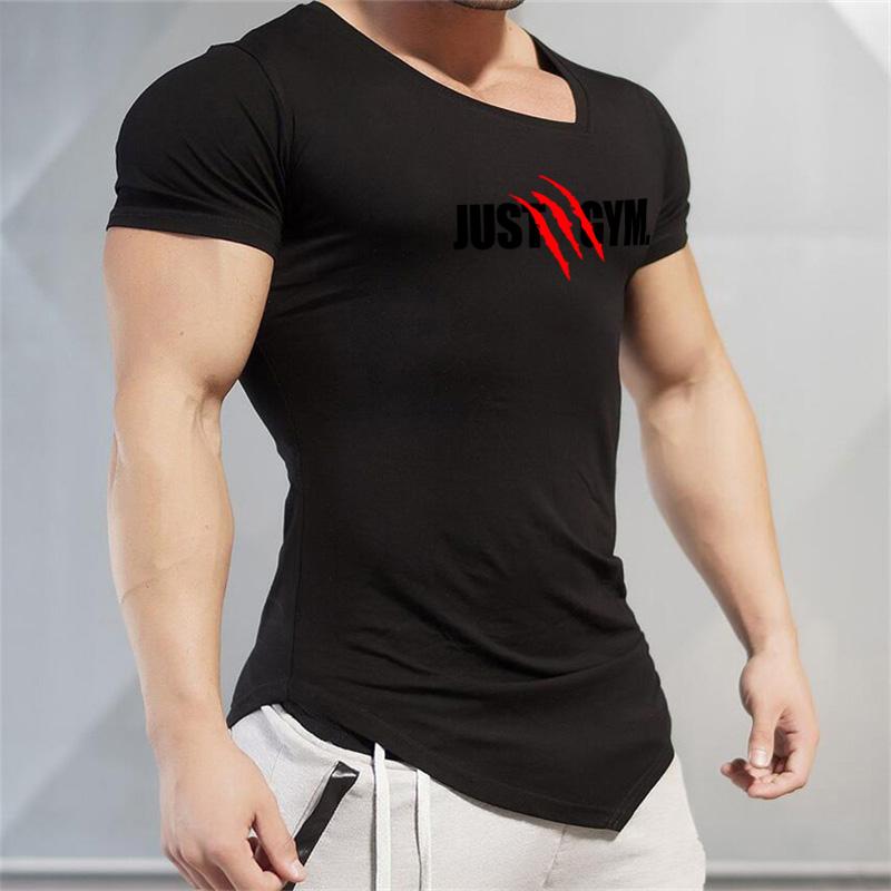 Muscleguys Мужская Повседневная Необычная Спортивная Одежда Летняя Хлопковая Футболка с V-образным вырезом и коротким рукавом для Тренировок Зала Бодибилдинга Фитнеса Приталенная Футболка