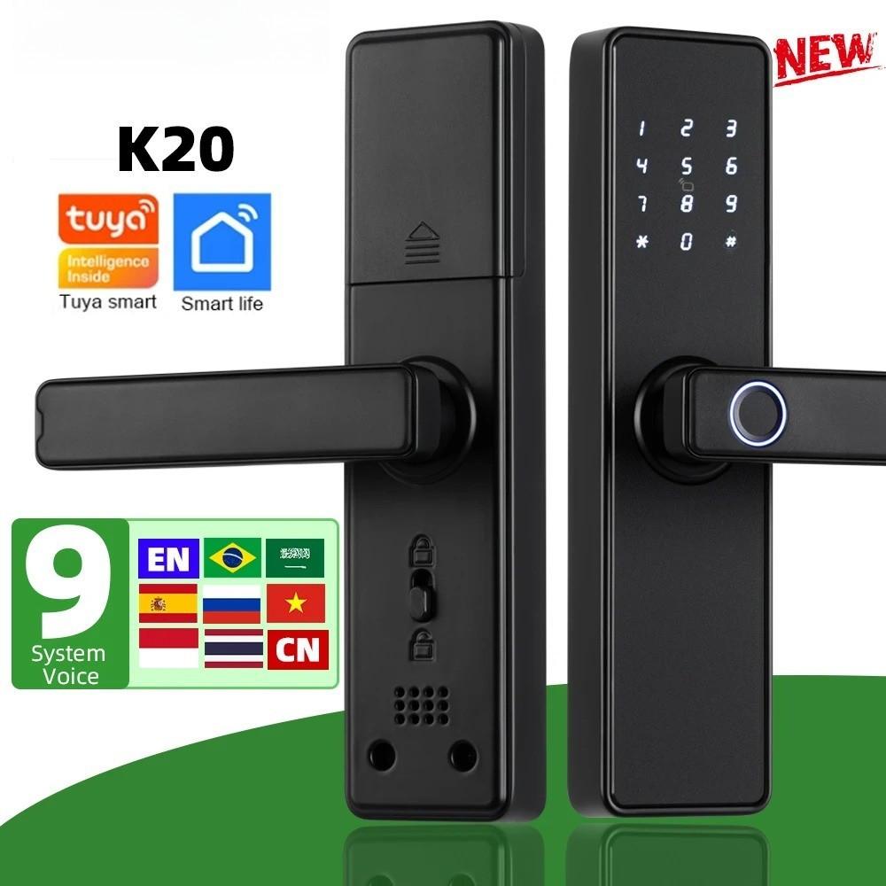 Умный электронный дверной замок K20 для дома с разблокировкой через приложение Tuya/IC-карту/пароль/ключ, биометрический дверной замок с отпечатком пальца