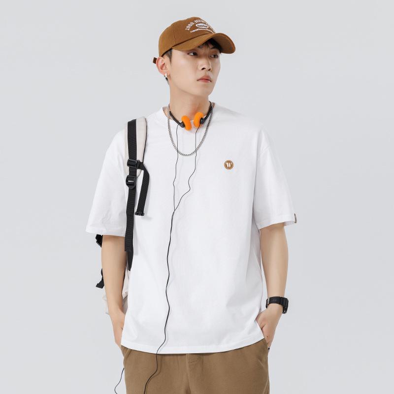 Мужская летняя футболка Kunhai Pengyun из плотного хлопка - повседневная с коротким рукавом и простой вышивкой