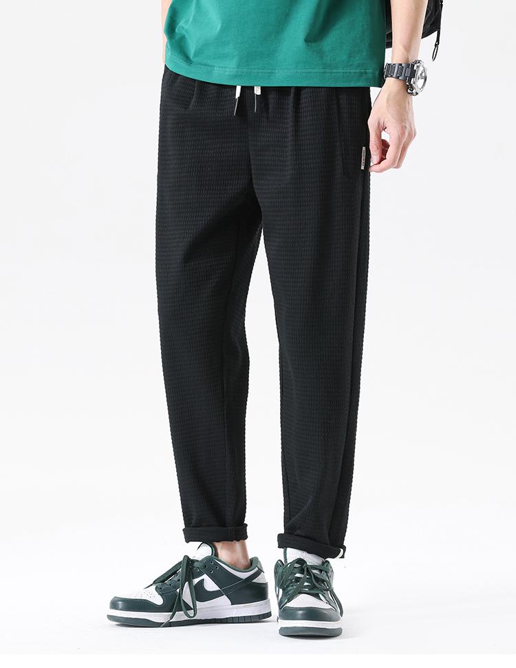 Puff Plaid Land Cotton Thin Cropped Casual Pants for Men