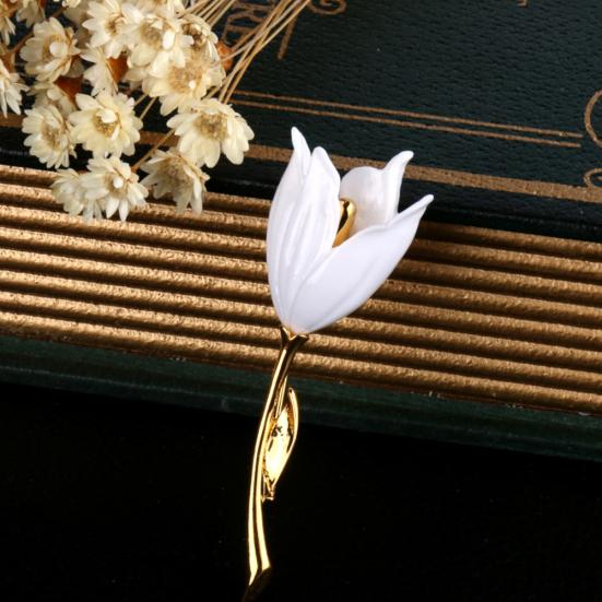 Женская эмалированная брошь с цветком тюльпана, булавка, воротник, шарф, декор, ювелирные изделия