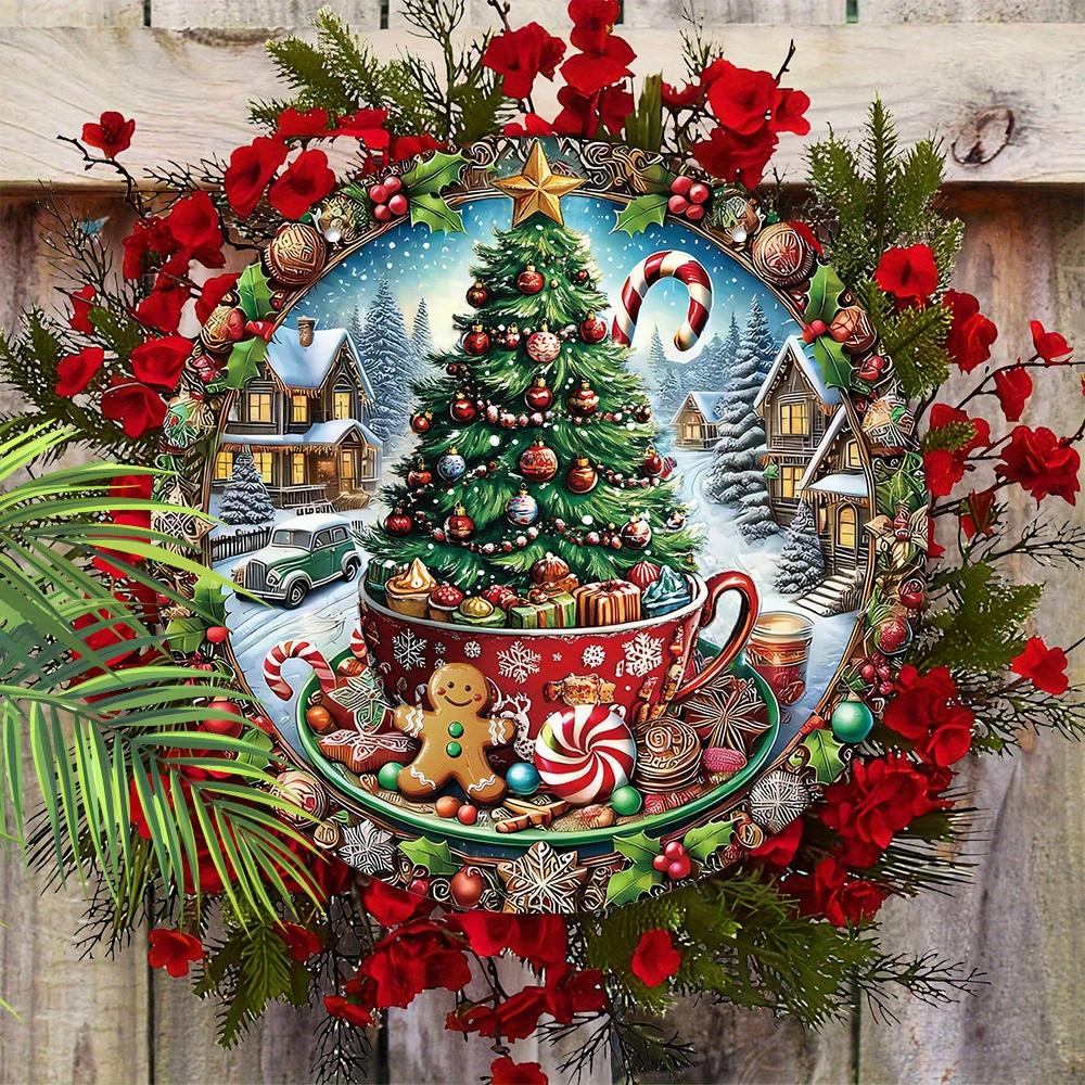 Wooden Christmas Sign with Hot Cocoa Theme - Navidad Round Sign for Front Door Wall Hanging Decor - Ideal Christmas Ornament
