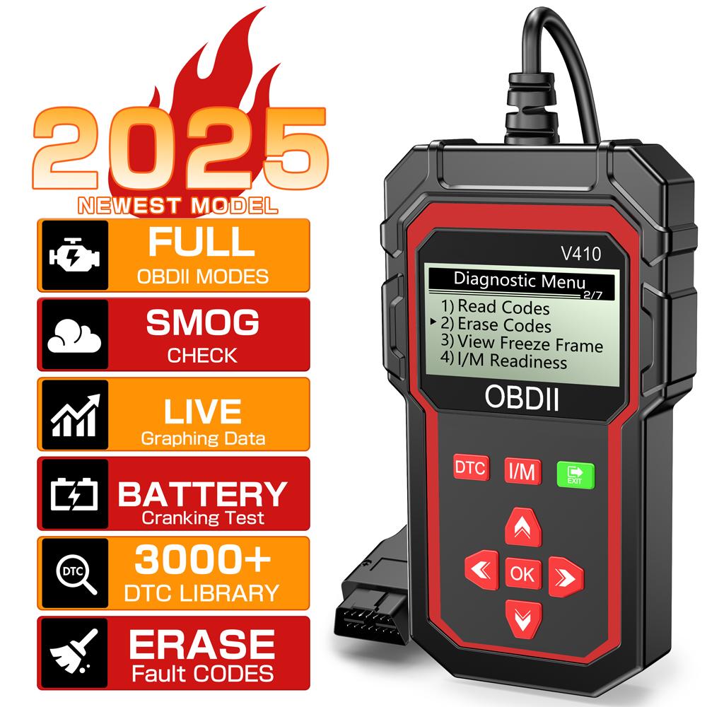 OBDII EOBD Чтение/Сброс кодов неисправностей OBD2 Считыватель кодов ELM 327 V410 Инструменты для диагностики автомобиля OBD2 Сканер Цифровой дисплей Обнаружение системы двигателя автомобиля