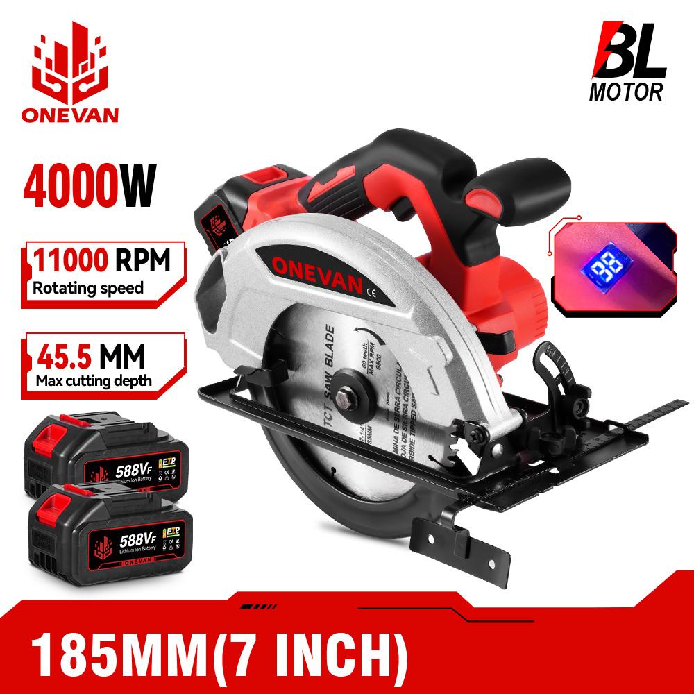ONEVAN 7Inch 185mm Brushless Electric Circular Saws Cordless Adjustable Woodworking Cutting Power Tool For Makita 18V Battery