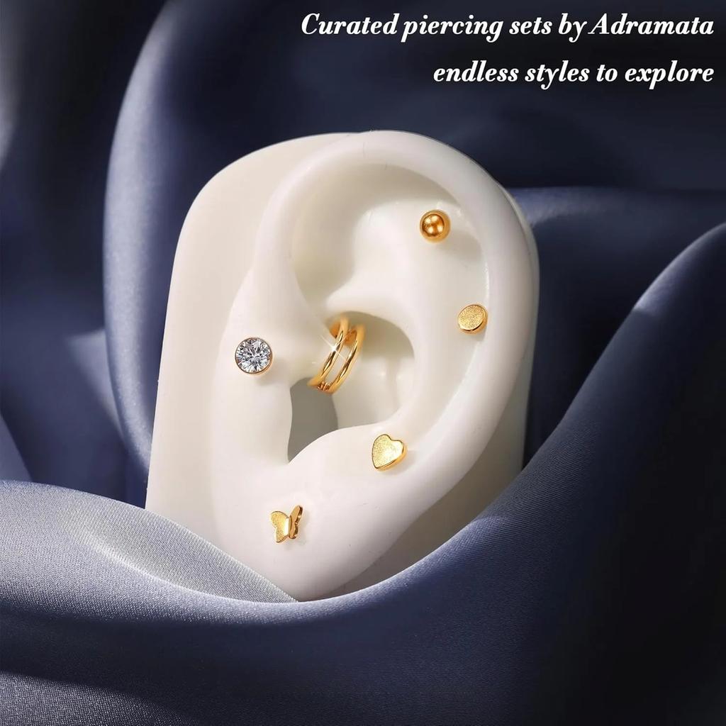 Bobisty 3PCS 16G Helix Piercing Jewellery G23 Titanium Cartilage Earrings Labret for Lip Nose CZ Heart Flat Back 3 Single Studs