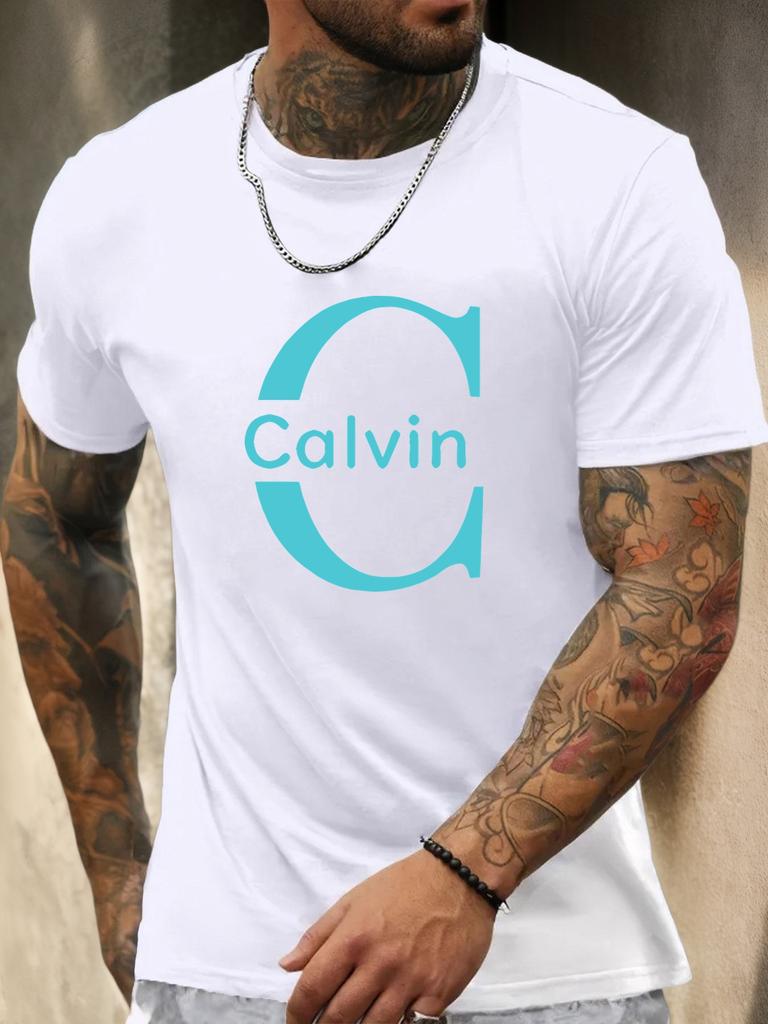 Футболка с коротким рукавом Calvin Мужская 100% Хлопок С рисунком Летняя С круглым вырезом Дышащая Повседневная Модная Крутая Футболка