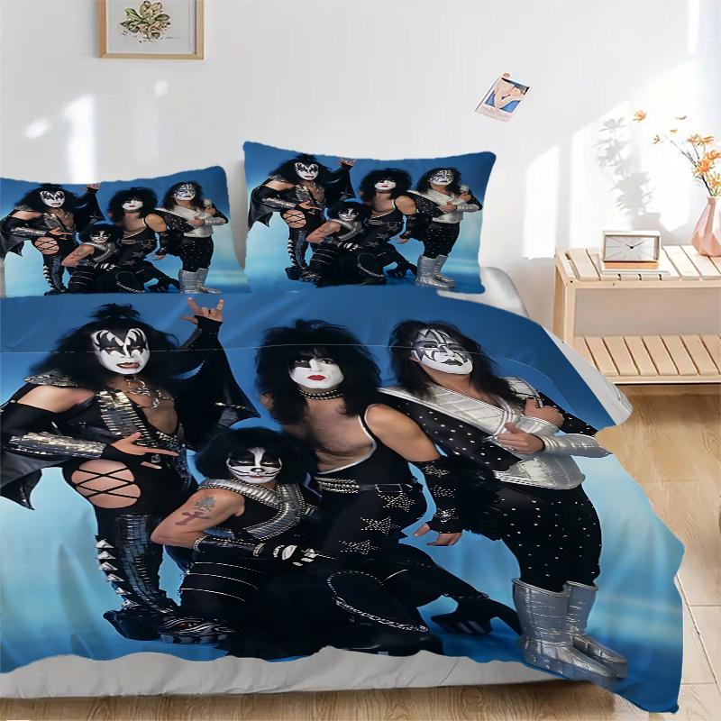Kiss Classic Rock Band Print 3Pcs Bedding Set,Duvet Cover with 2 Bedro,Pillowcase Home Birthday Gift