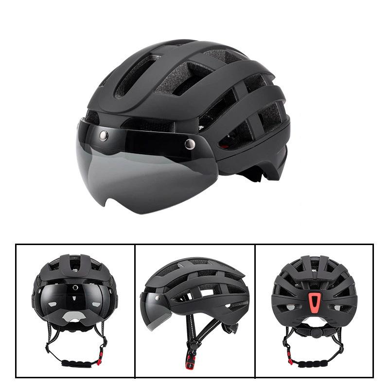 New Magnetic Goggles with Light Helmet General Road Bicycle Riding Helmet Integrated Molding