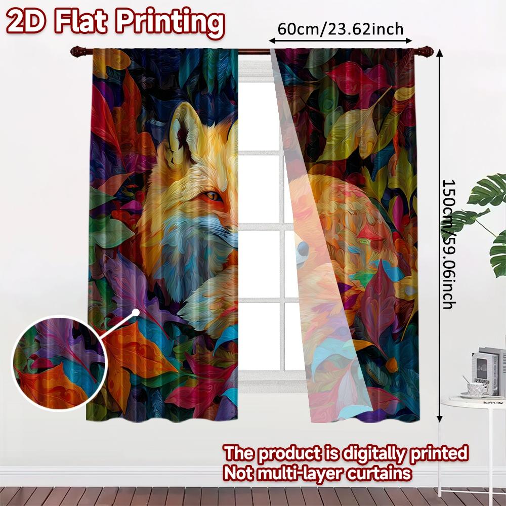 2 шт., Шторы с плоской 2D-печатью (Без Рода) Осенний лис(3) Рождественские праздничные шторы с цифровой печатью Полиэстеровые шторы