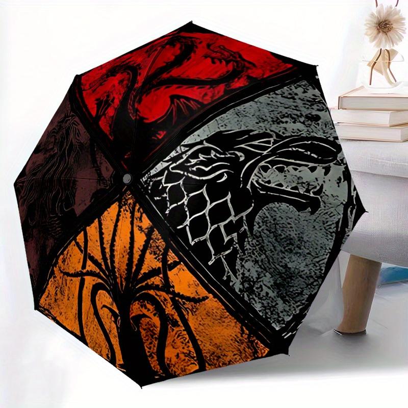 1pc Game of Thrones Map Automatic Folding Personality Personality Cute Umbrella, Portable Collapsible Design, 8-Rib Iron Frame, All-Season Casual Outd