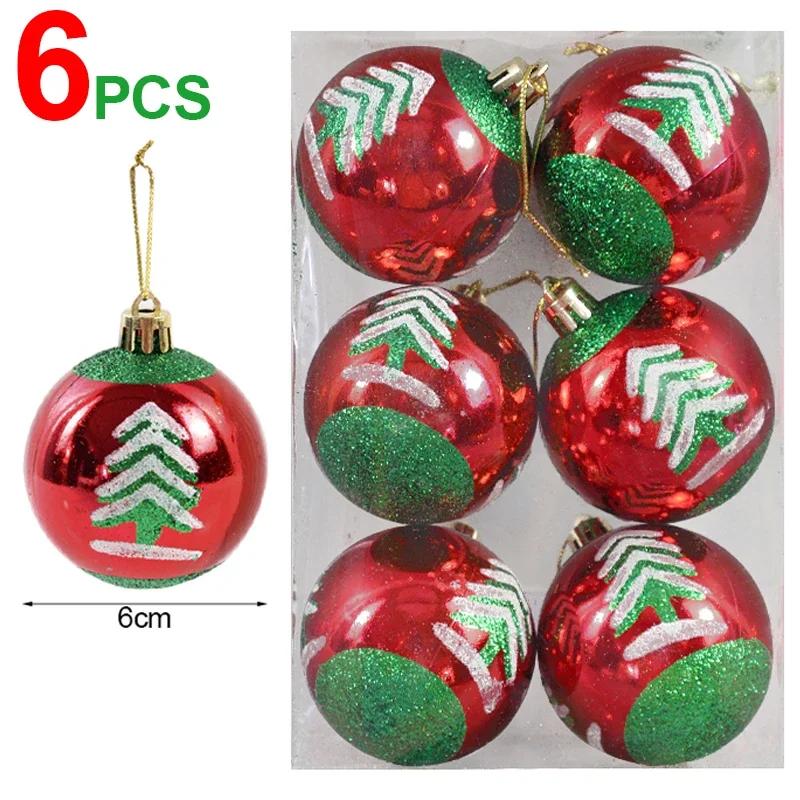 6/24pcs Colored Painting Christmas Balls Glitter Christmas Tree Hanging Pendant Ornament Home New Year Party Gift Decoration