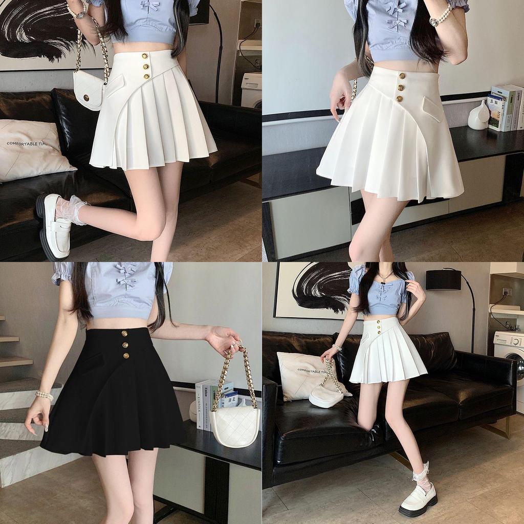 Summer High Waist Cotton Blend Asymmetric Pleated Skirt For Women