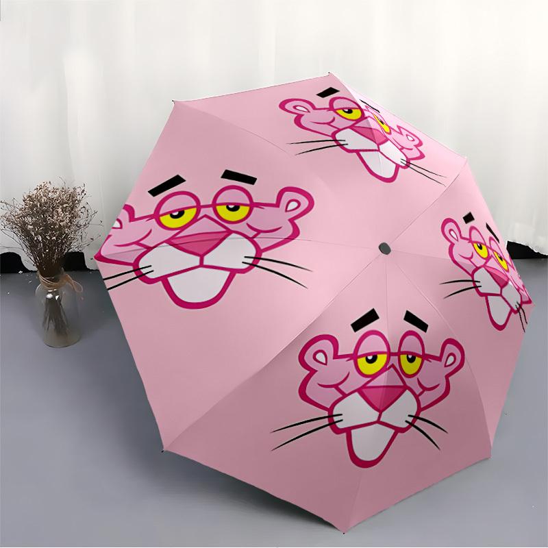 1pc Pink Panther Pattern Automatic Umbrella 8-Rib Portable Folding Black Iron Frame for Outdoor, Beach, Travel a0905176