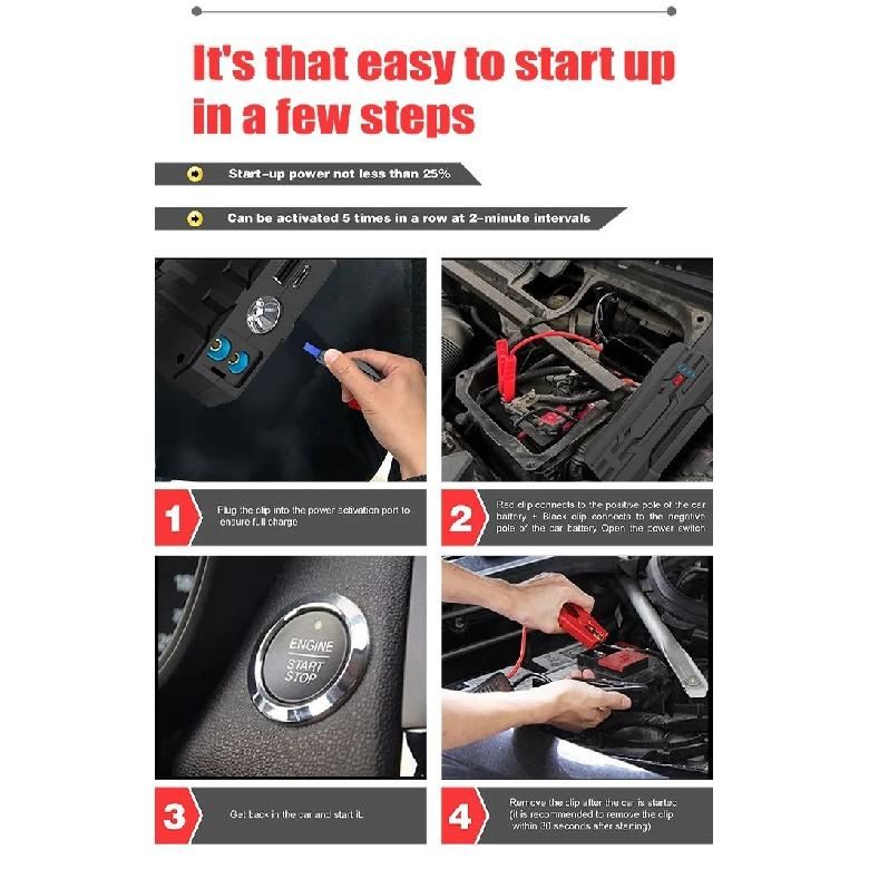 Car Jump Starter 3000A Peak 10000mAh 12V Auto Booster Battery Charger Jumper Box with Display