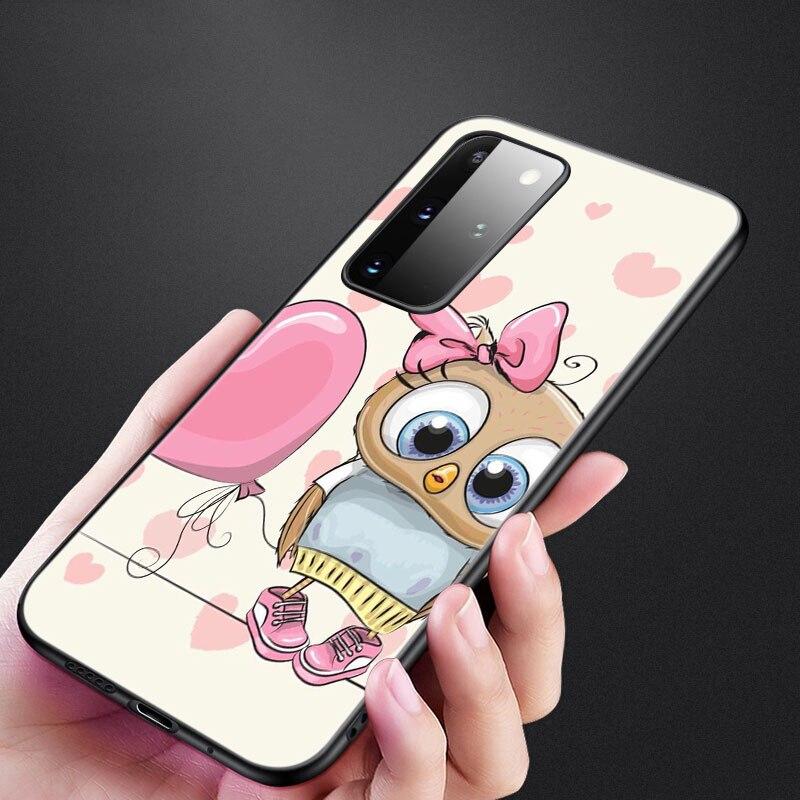 Cartoon Owl Cute Owls Phone Case For Samsung Galaxy S20 S21 FE S10 Lite Note 20 10 Lite S8 S9 S10E S10 Plus Ultra Black Cover