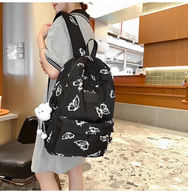 Рюкзак с принтом бабочек на два плеча для студентов, модель 2025 года - нишевый дизайн для девочек среднего, старшего школьного и студенческого возраста.