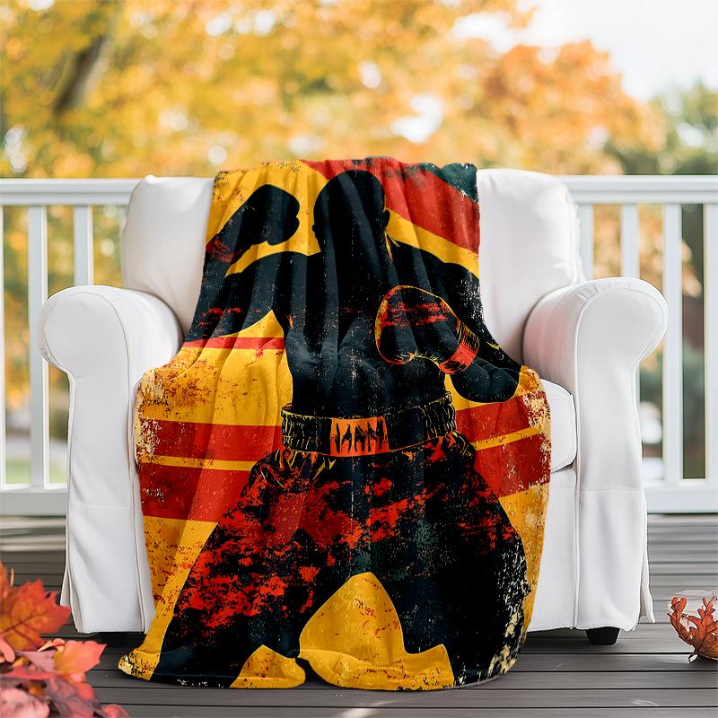 boxing Theme Printed Blanket - Perfect for Couch, Bed, Travel & Outdoor Use | Machine Washable, Cozy & Durable.