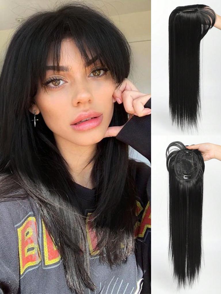 Синтетический длинный прямой верхний слой для волос с челкой, накладные волосы, натуральный сменный чехол, термостойкий для женщин, искусственный парик