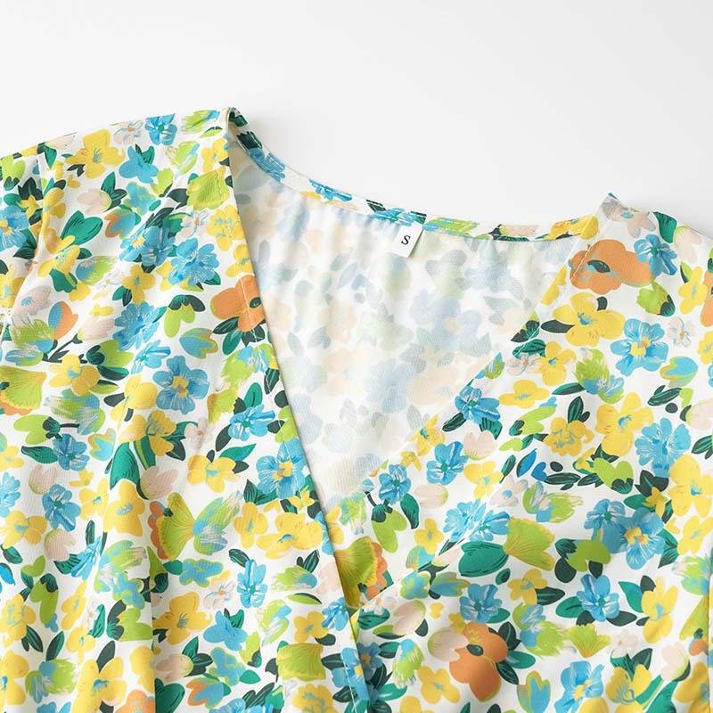 Женское летнее платье с короткими рукавами и высокой талией в этническом стиле на шнуровке