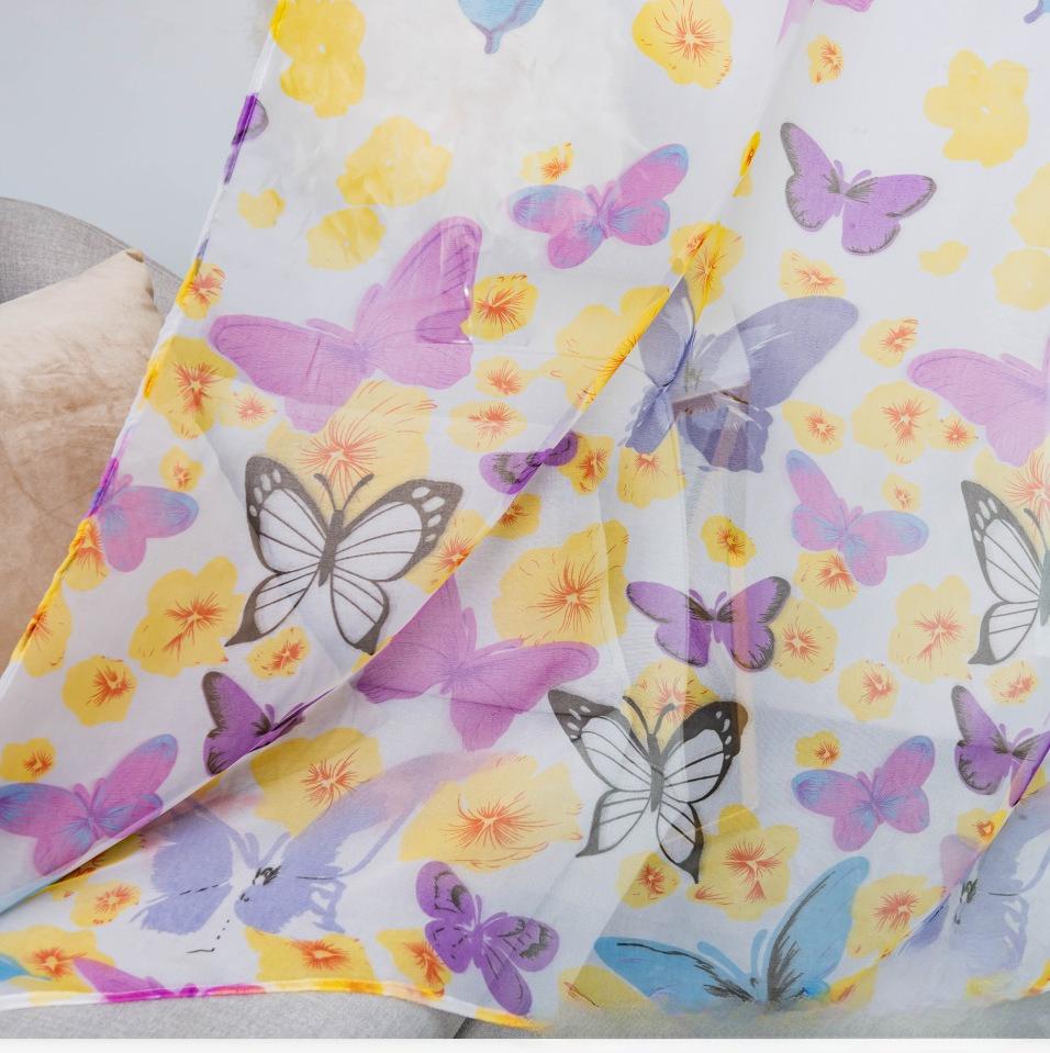 Прозрачные шторы с цветочными бабочками Прозрачные вуаль Тюль Оконные шторы