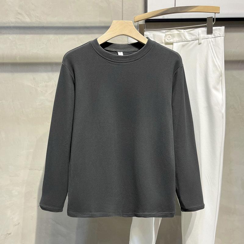 Мужская приталенная однотонная двухсторонняя бархатная рубашка с длинными рукавами на осень