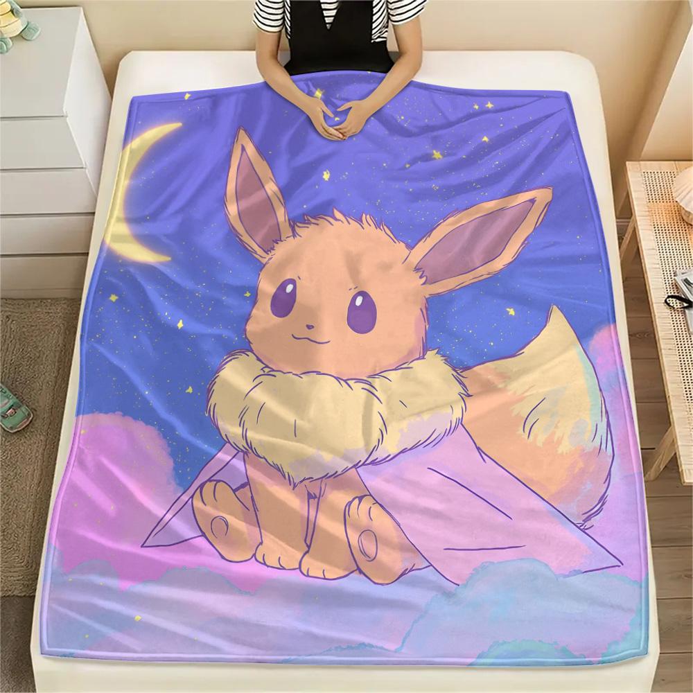 Cute Eevee Print Flannel Blanket, High quality Comfortable for All Seasons, Home Decor, Warmth and Comfort