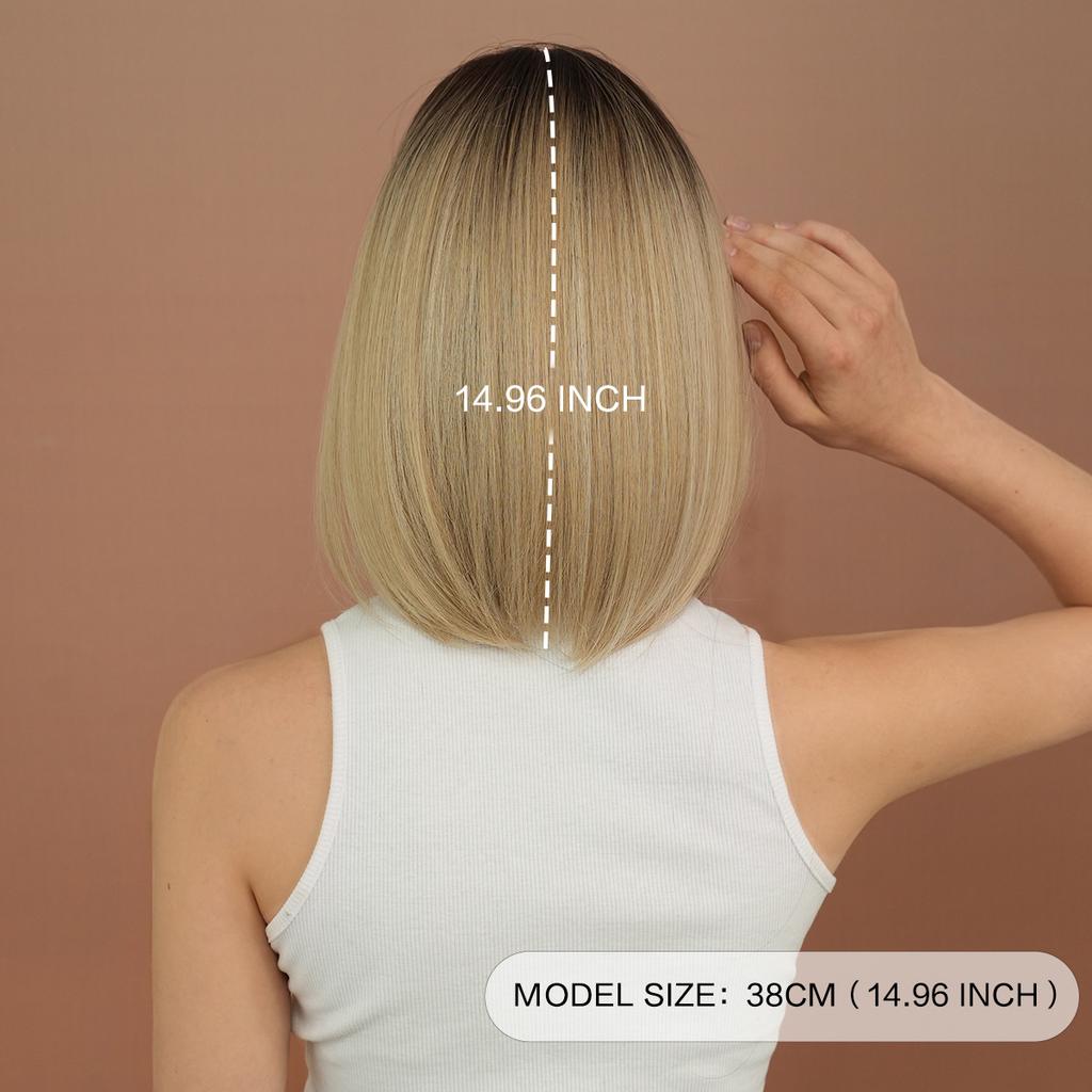 Gradient Blonde Small Lace Wig for Women - Bob Cut Shoulder Length Short Straight Hair, Quick Beauty Full Cap, Lightweight Style Wig