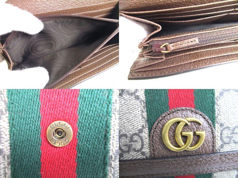 Authentic GUCCI GG DIY Ophidia Brown Leather Web Strip Continental Wallet #a106 Refurbished