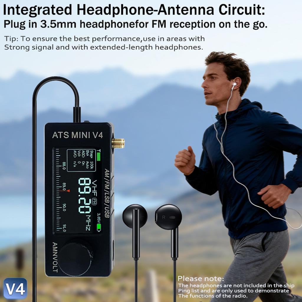 V4 ATS MINI Radio with Headphone Amplifier LSB USB Transistor Pocket Radios 1.9inch IPS Screen Si4732 DSP Radio AM FM Receiver