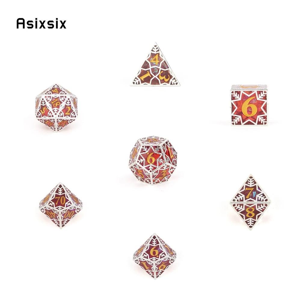 7 шт., красная снежинка, смола, золотой номер, многогранные кости с острыми краями, подходят для ролевых ролевых игр, настольная игра