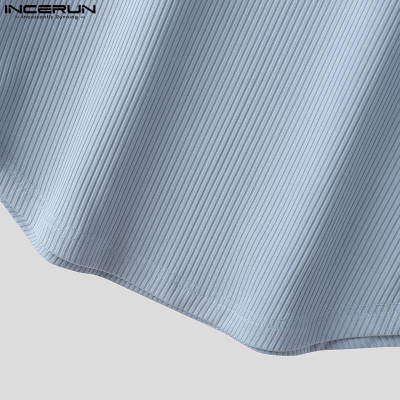 INCERUN Мужские повседневные облегающие топы с круглым вырезом и длинным рукавом в рубчик, футболки, майки