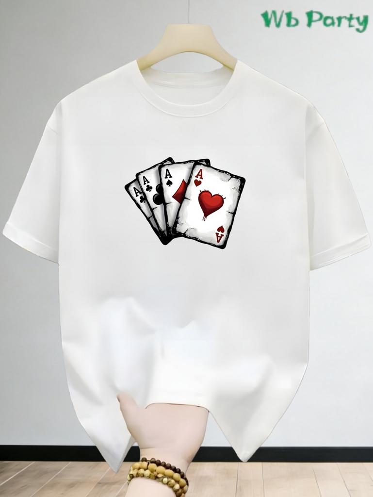 Summer Men T-Shirt Card Pattern 3D Print Trendy Poker Graphic Tee Oversized Daily Vintage Casual Loose Street Men's Clothing