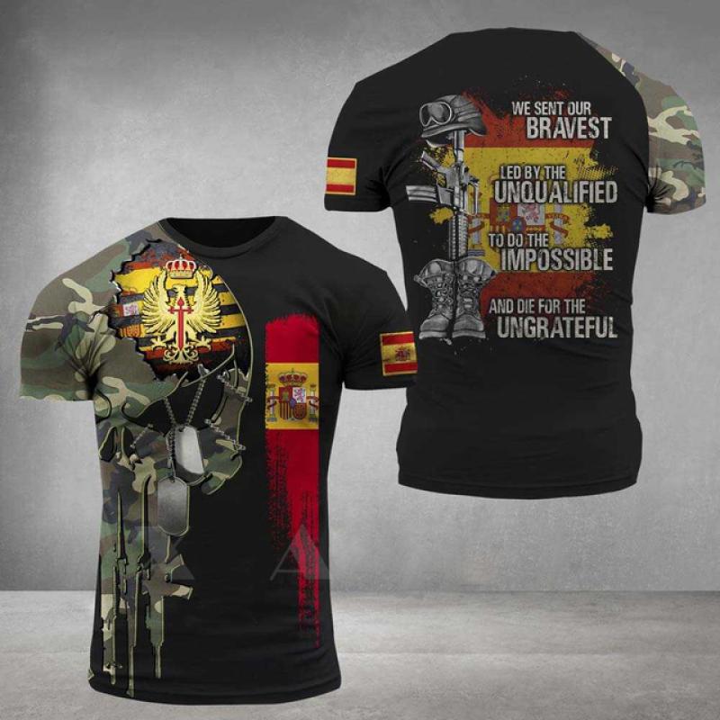 Spanish Flag Graphic Men's T-shirt Loose Casual Short Sleeved Tees Oversized Tshirt Spanish Veterans Tops Camouflage Clothing Xl