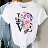 (Asian Size) Clothing Tee Sweet Flower Letter 90s Print Lady T Shirt Fashion Women Casual Top Short Sleeve Female Graphic T-shirts