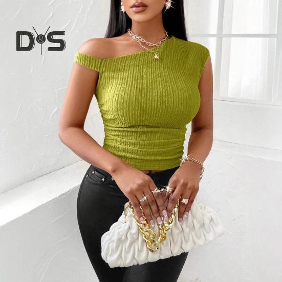 Женские топы асимметричного дизайна, топы обычного кроя, асимметричный косой воротник, короткий рукав, тонкие топы, повседневная одежда