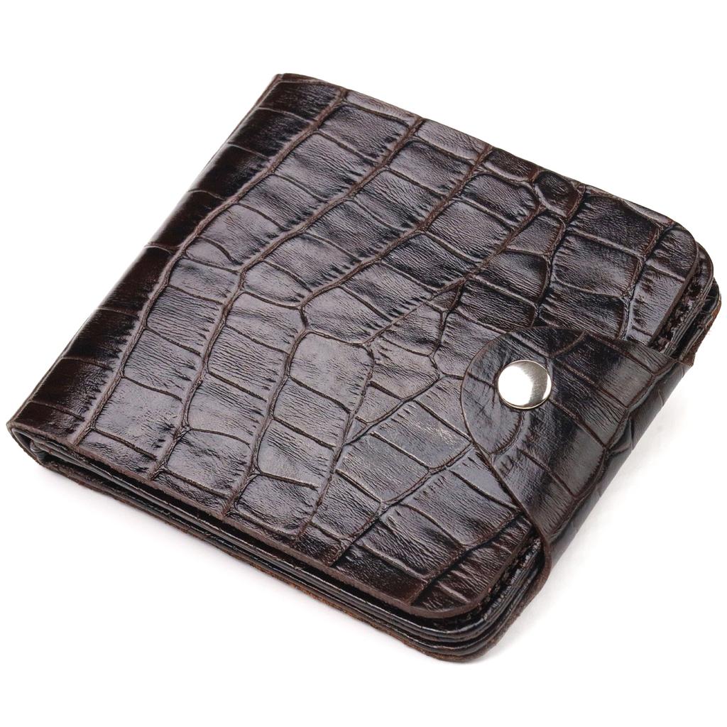 Практичное Мужское портмоне в два сложения из натуральной фактурной кожи с тиснением под крокодила CANPELLINI Purse 21578 Коричневое